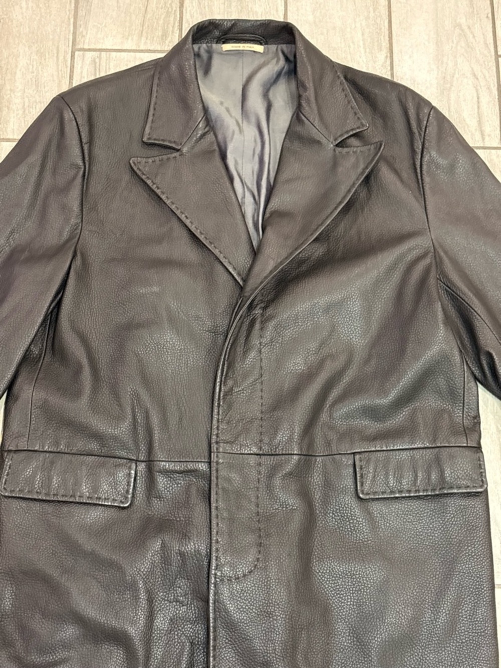 VTG LA MATTA Black Lambskin Leather Trench Coat Men’s IT 60 US 50 Made In Italy - Picture 10 of 12
